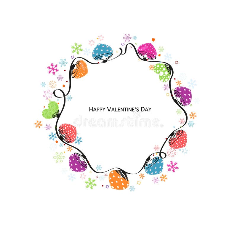 Circle Valentine Day Colorful Hearts Vector and Snowflakes Greeting Card  Stock Vector - Illustration of design, romance: 65264101
