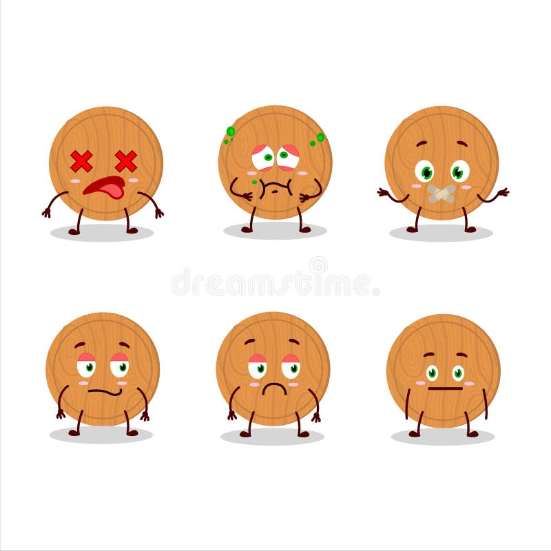 Circle Wood Cutting Board Cartoon Character with Sad Expression Stock