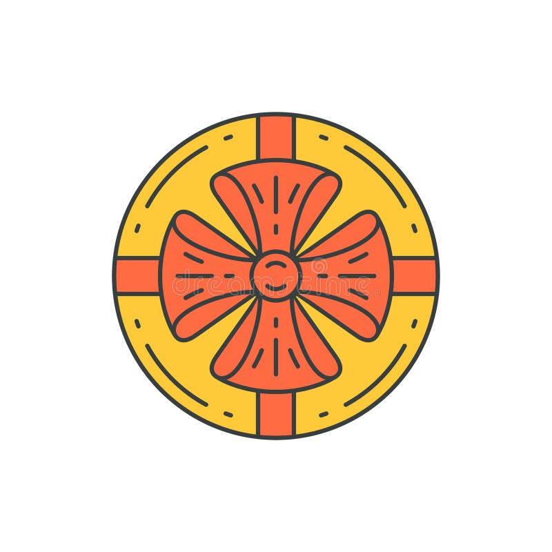 Circle Yellow Festive Gift Box Decorated by Red Bow Top View Pop Art Groovy Style Vector Cartoon ...