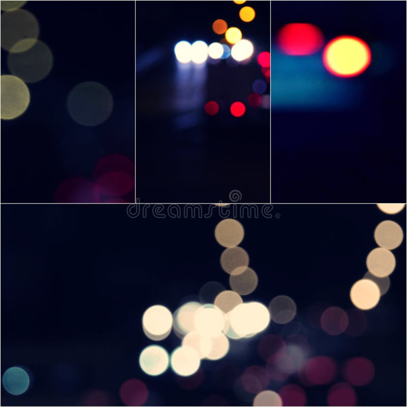 Circles of Bright Lights in in the Dark Collage of Toned Images Stock Image Image of