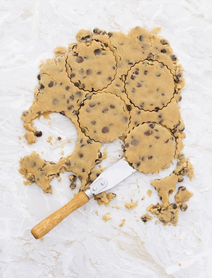Circles in Chocolate Chip Cookie Dough with Palette Knife Stock Image
