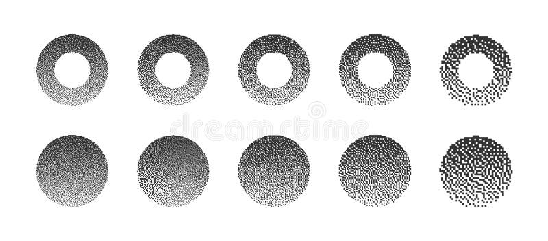 Circles With Different Resolution of Bitmap Dither Gradient Vector Set on White royalty free illustration