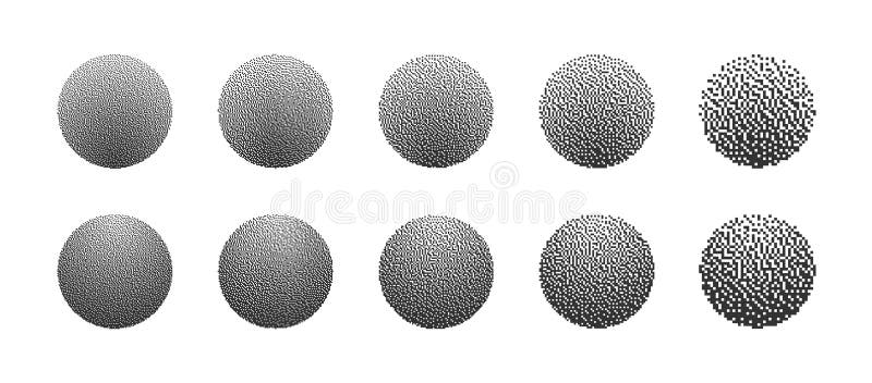 Circles With Different Resolution of Bitmap Dither Gradient Vector Set on White stock illustration