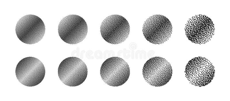 Circles With Different Resolution of Bitmap Dither Gradient Vector Set on White stock illustration