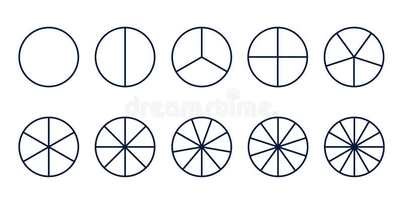 Circles divided diagram 3, 10, 7, graph icon pie shape section chart. Segment circle round vector 6, 9 devide