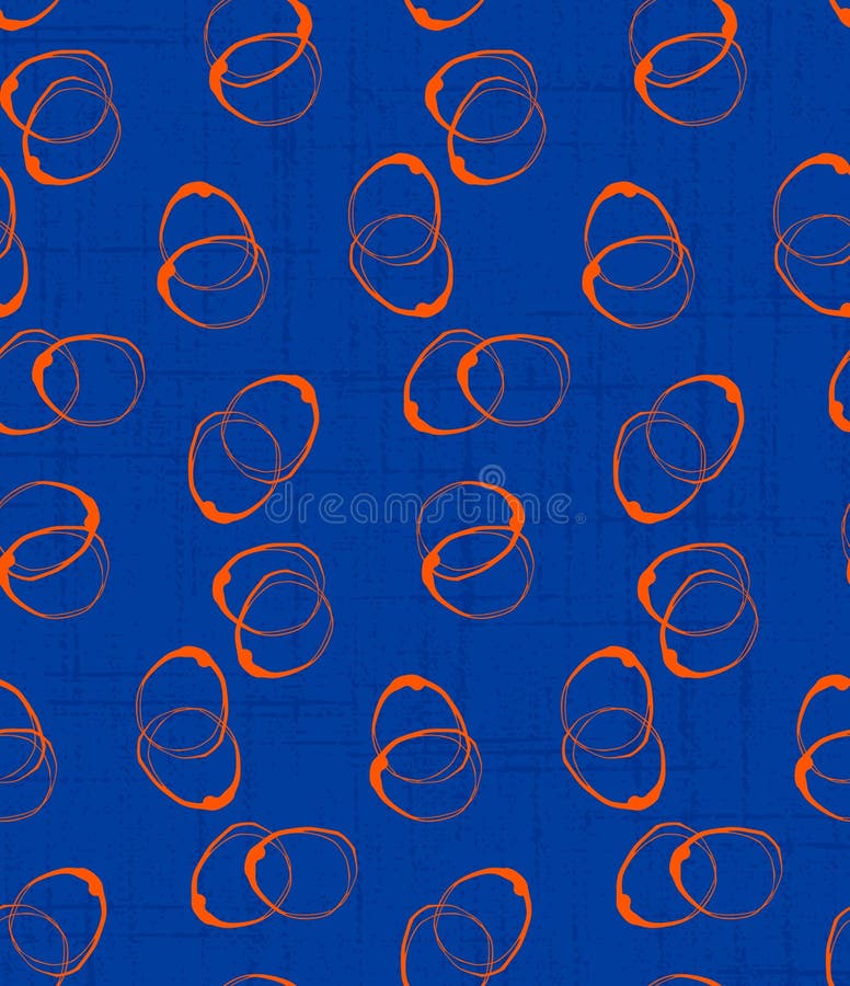 Circles pattern navy orange modern mid century texture, mud cloth design shapes seamless pattern set