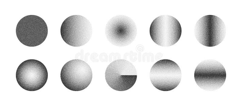 Circles Various Stipple Black Noise Gradient Vector Collection Isolated On White royalty free illustration