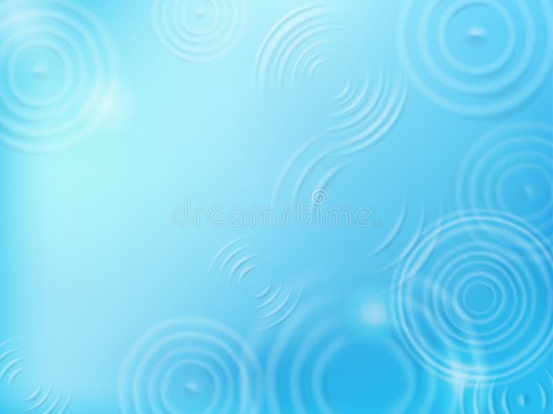 Circles on water surface. Radial ripples and effect of rain drops in puddle or pool top view. Blue circular waves