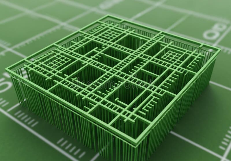 A circuit or architectural model, placed on a similarly colored royalty free illustration