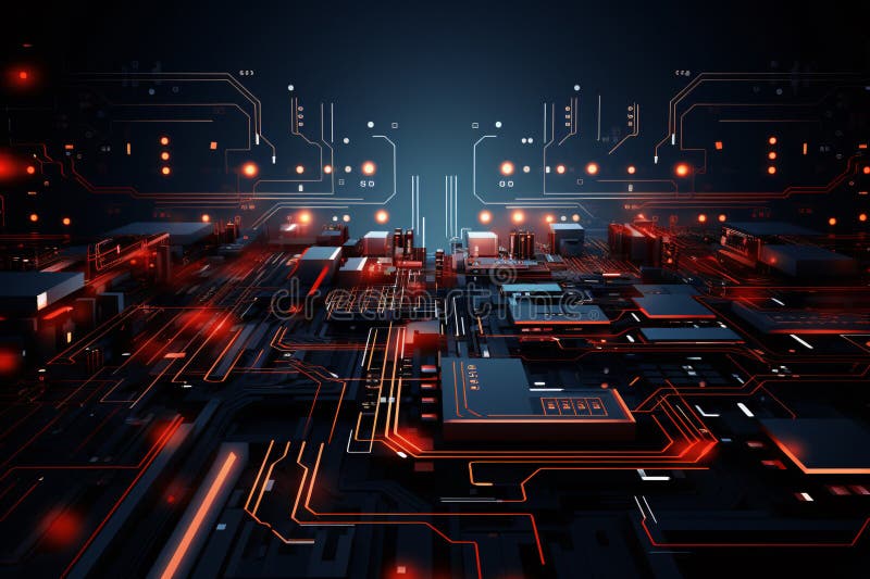 Circuit Board Close Up. Intricate Details of Electronic Components vector illustration
