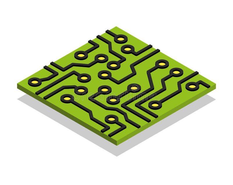 Circuit board computer chip isometric isolated royalty free illustration