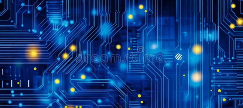Circuit Board Data Flow, Abstract Technology Background with Futuristic Glowing Lines vector illustration