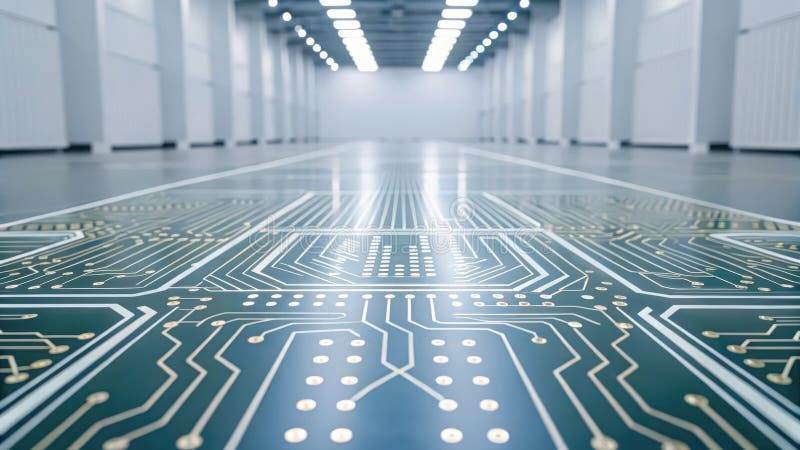 Circuit board embedded within a building structure highlighting dynamic ai powered automation design vector illustration