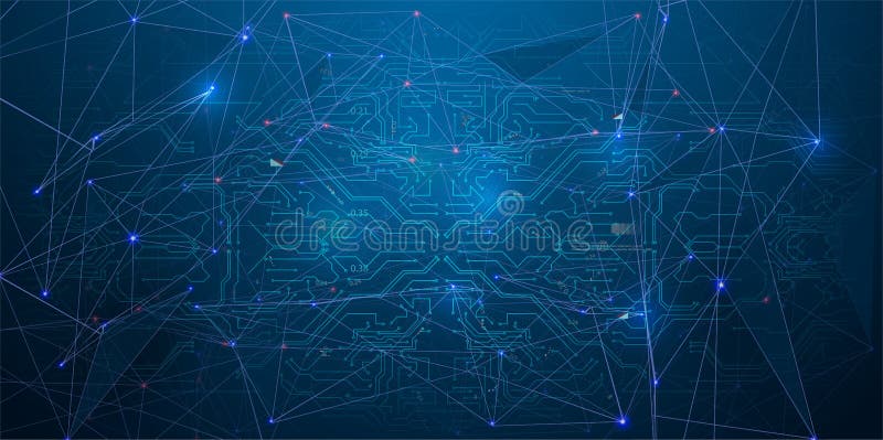 Circuit board futuristic server code processing. Abstract tech design background. Abstract technology circuit board stock illustration