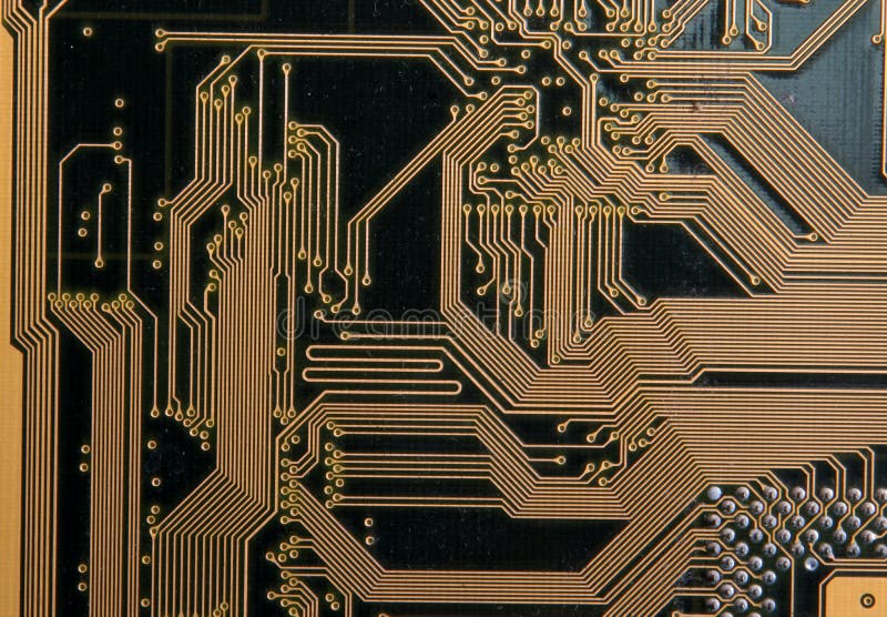 Electronics: the circuit board and integrated circuits close up