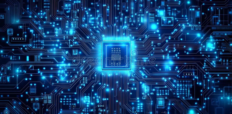 The circuit board, with its glowing components, exemplifies intricate design and cutting-edge modern technology stock photography