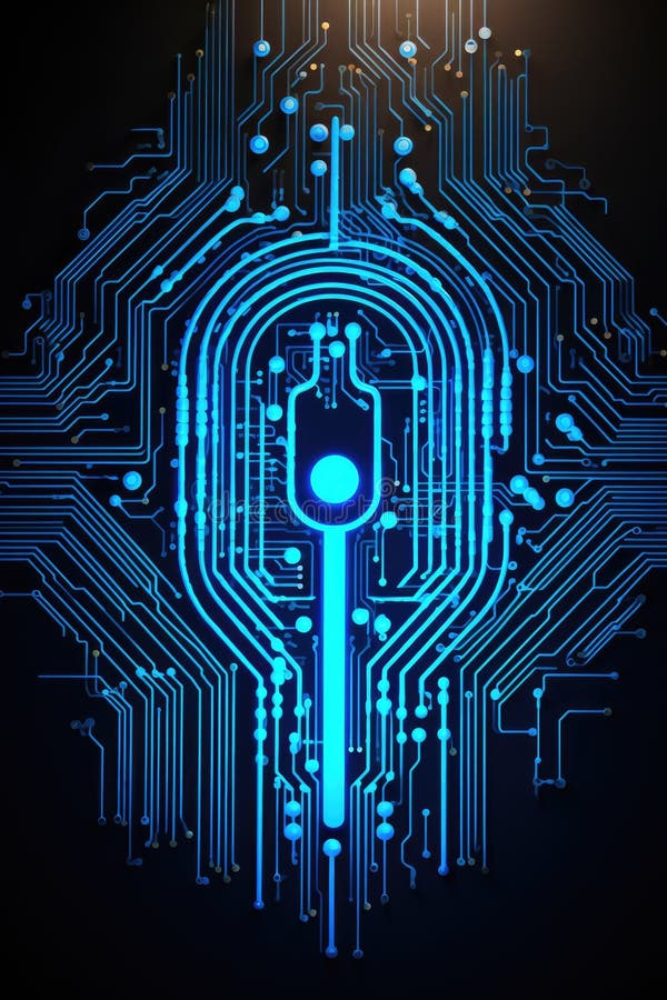 A circuit board with a key in the middle. Cyber security, fingerprint lines. royalty free stock photos