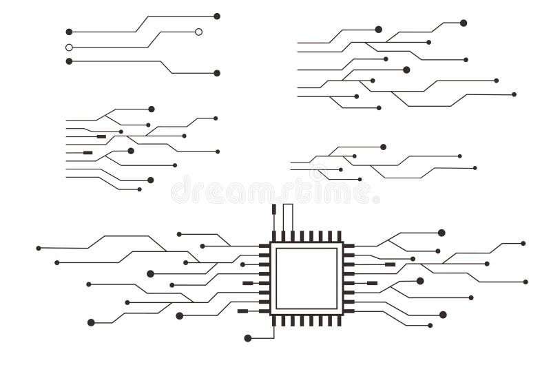 Circuit board line microchip, software. Integrated motherboard, connections. Innovative Electronic Network. Technology royalty free illustration