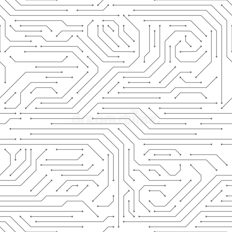 Circuit board seamless. High-tech technology electronic system pattern, digital network scheme monochrome printed vector illustration