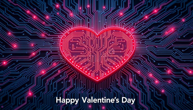 Tech Meets Love: Circuit Board Heart of Innovation, generative ai royalty free illustration