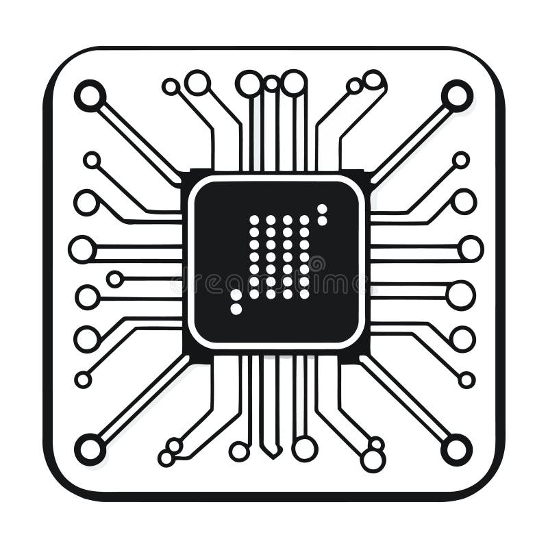 Circuit Microcip Alb-Negru. vector illustration