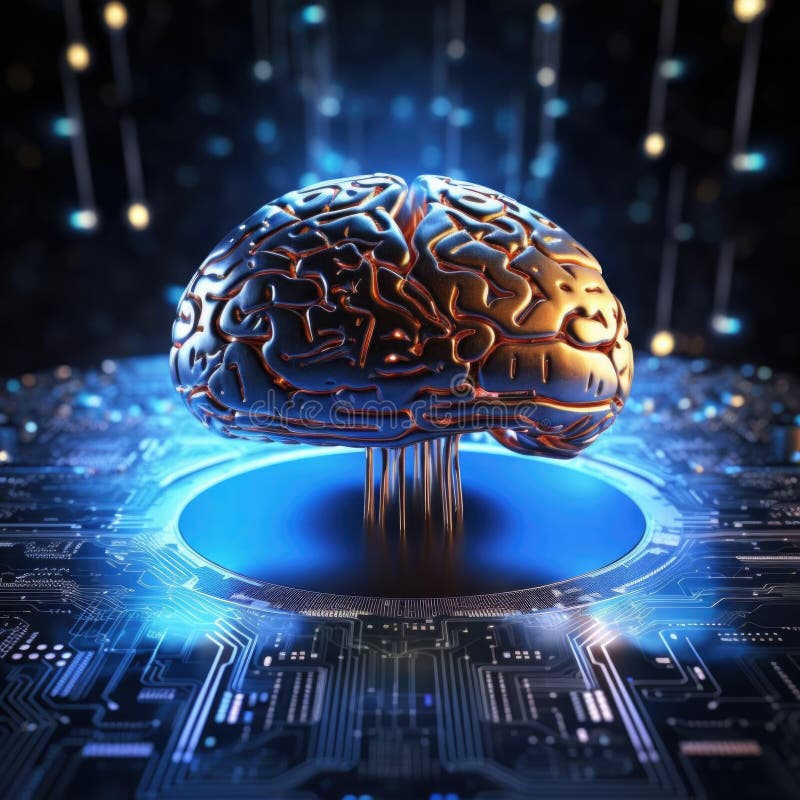 Circuit style with brain model. Artificial neural network. Artificial neural network AI generated.