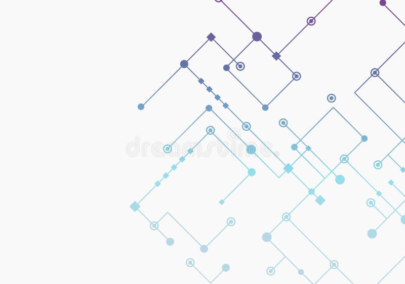 Circuit technology background, connected dots and lines. Vector abstract design stock illustration