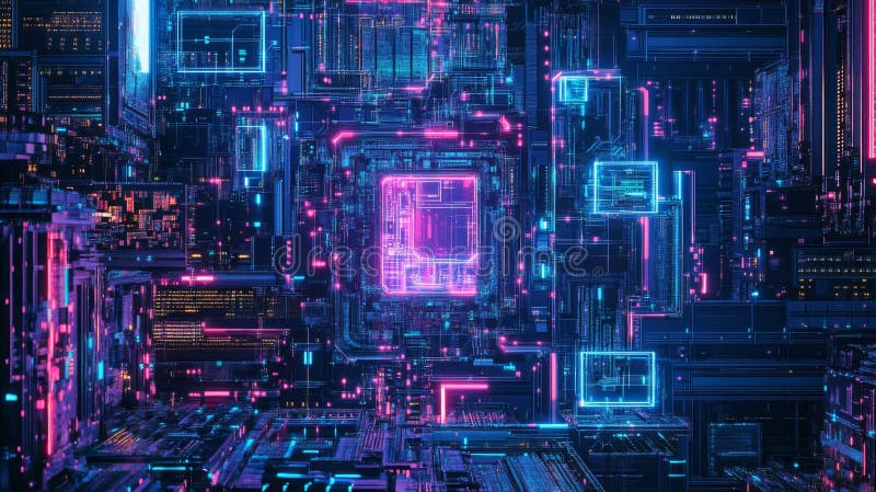 Circuite digitale abstracte cu linii neon strălucitoare vector illustration