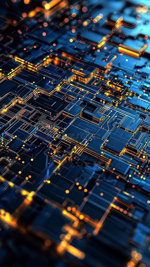 Circuitry Glow in Abstract Digital Board, generative ai stock illustration