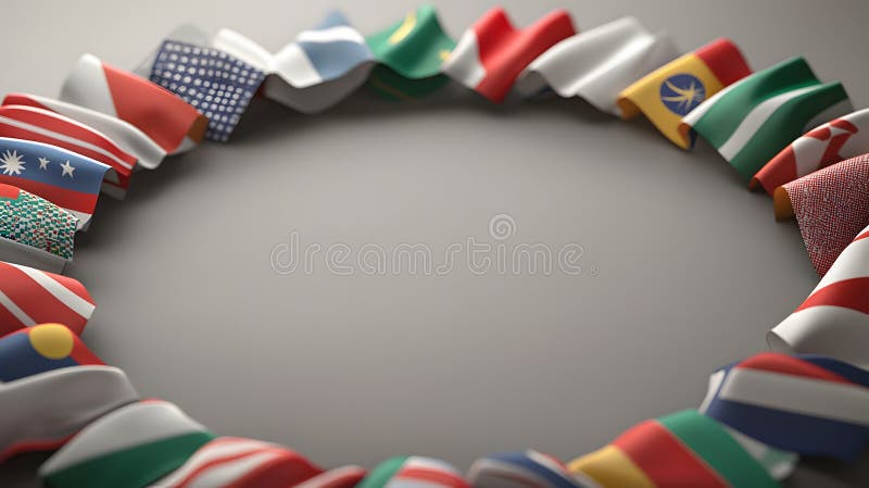 A Circular Arrangement of Colorful National Flags Symbolizing Unity, Harmony, and Global Consensus in International Representation stock illustration