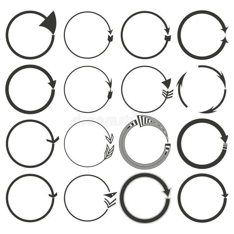 Circular arrow icons. Cycle and loop symbols. Black and white vector. Repetitive motion design. royalty free illustration