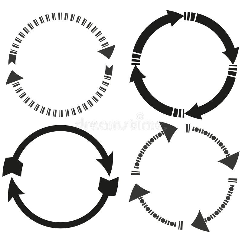 Circular arrow icons. Geometric cycle patterns. Black white design. Vector rotation symbols. royalty free illustration