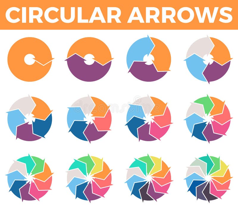 Circular arrows for infographics with 1 - 12 parts. royalty free illustration Circular arrows for infographics with 1 - 12 parts. royalty free illustration