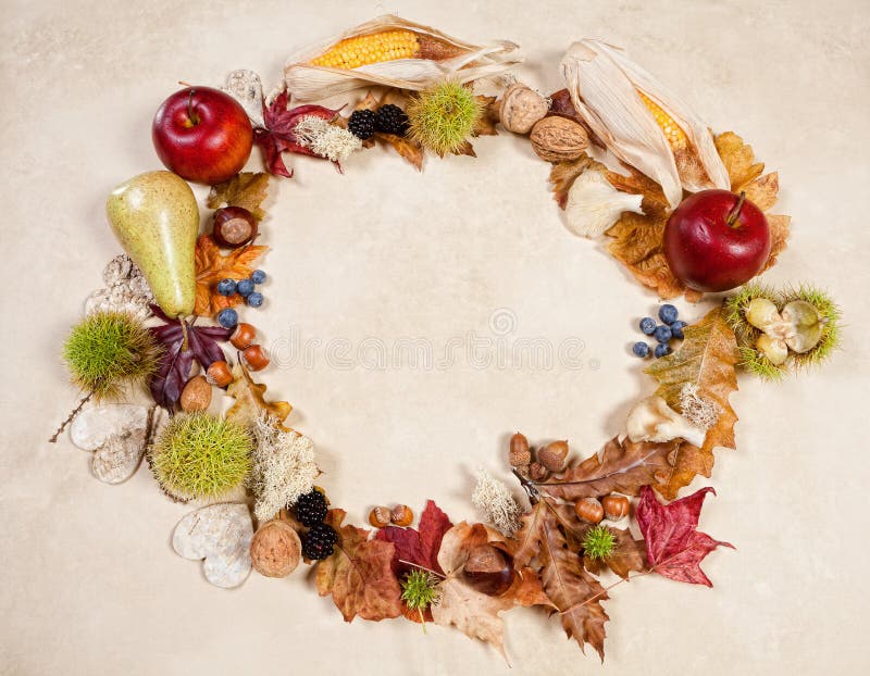 Fall border frame image of autumn fruits nuts and leaves. Fall border frame image of autumn fruits nuts and leaves