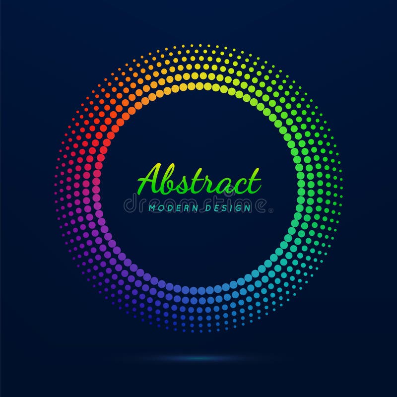 Circular dot frame. Faded neon circle. Abstract halftone dots pattern. Fading gradient lattice. Boarder for design prints. Geometr stock illustration