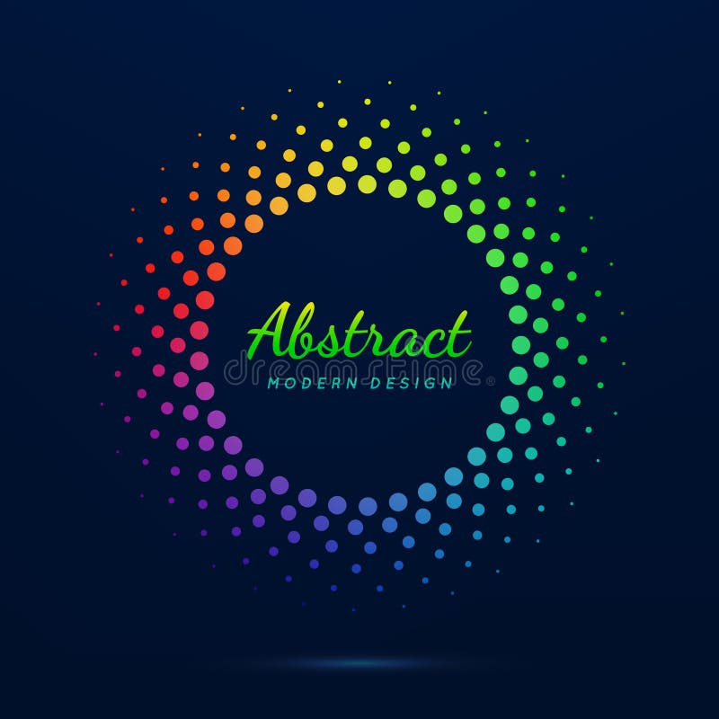 Circular dot frame. Faded neon circle. Abstract halftone dots pattern. Fading gradient lattice. Fades boarder for design prints. G stock illustration