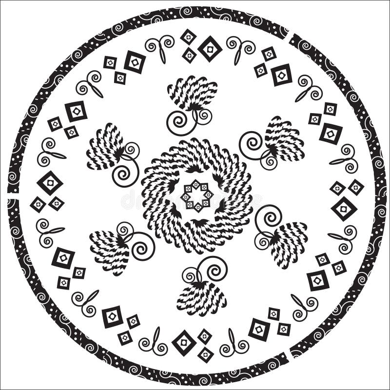 Circular Floral Ornament in Black for Different De Stock Vector