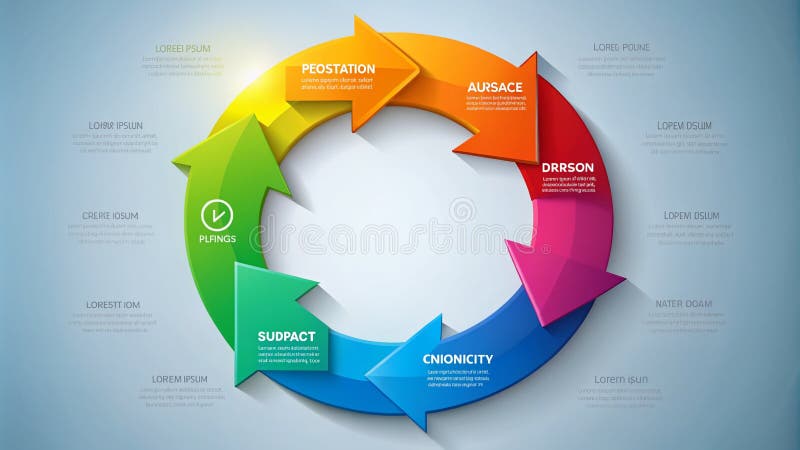 Circular Flowchart Template for Business Process Visualization A Comprehensive Design for Cycle Charts Data. This versatile circular arrow infographic template is perfect for visualizing complex processes and data. Ideal for business cycle analysis, project management, and educational presentations, this design showcases a dynamic rotating arrow system to illustrate stages, steps, or phases within a process. The circular format allows for a clear and concise representation of interconnected elements