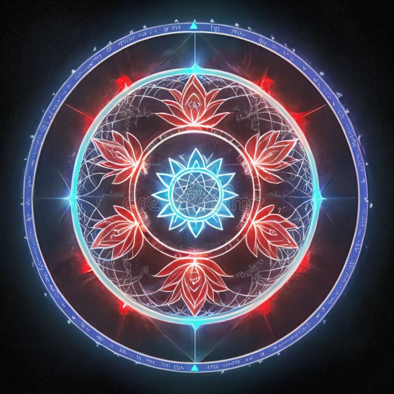 Circular flower of life symbol on pure black background stock illustration