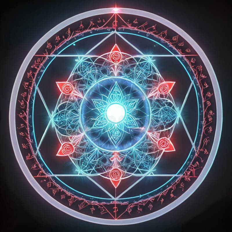 Circular flower of life symbol on pure black background stock illustration