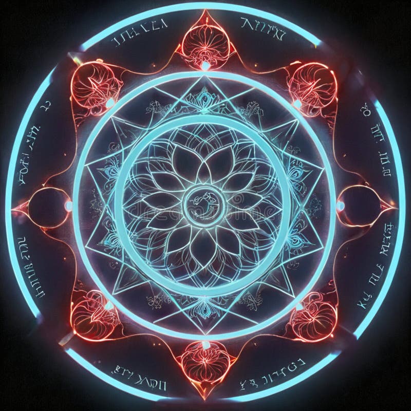 Circular flower of life symbol on pure black background stock illustration