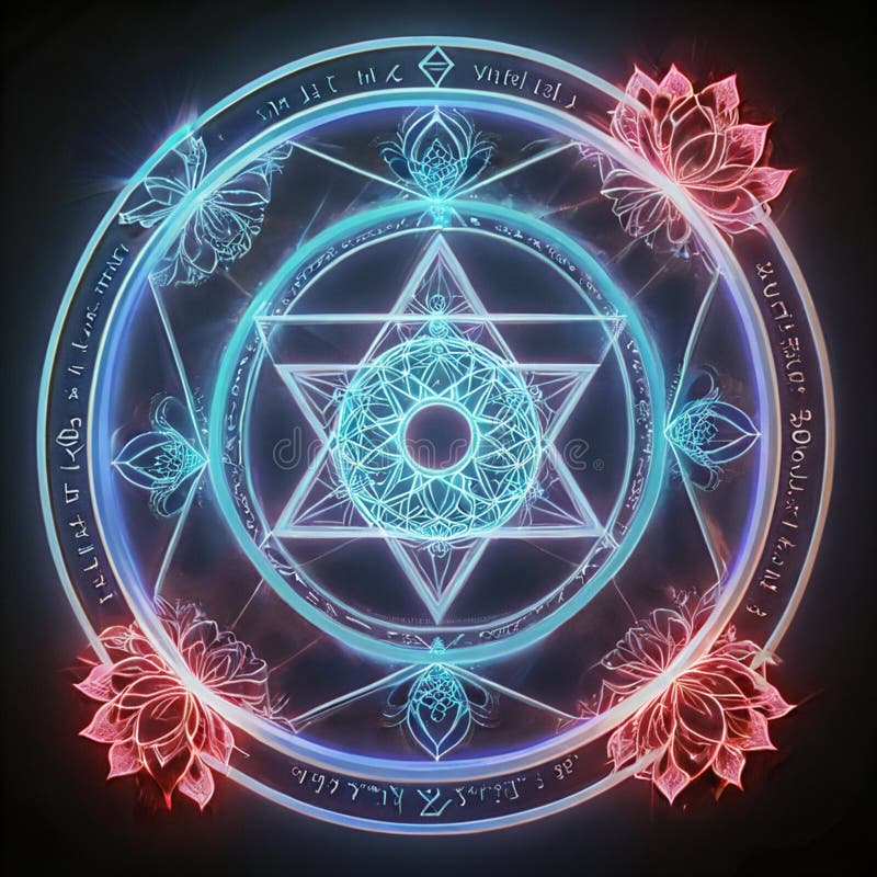 Circular flower of life symbol on pure black background stock illustration