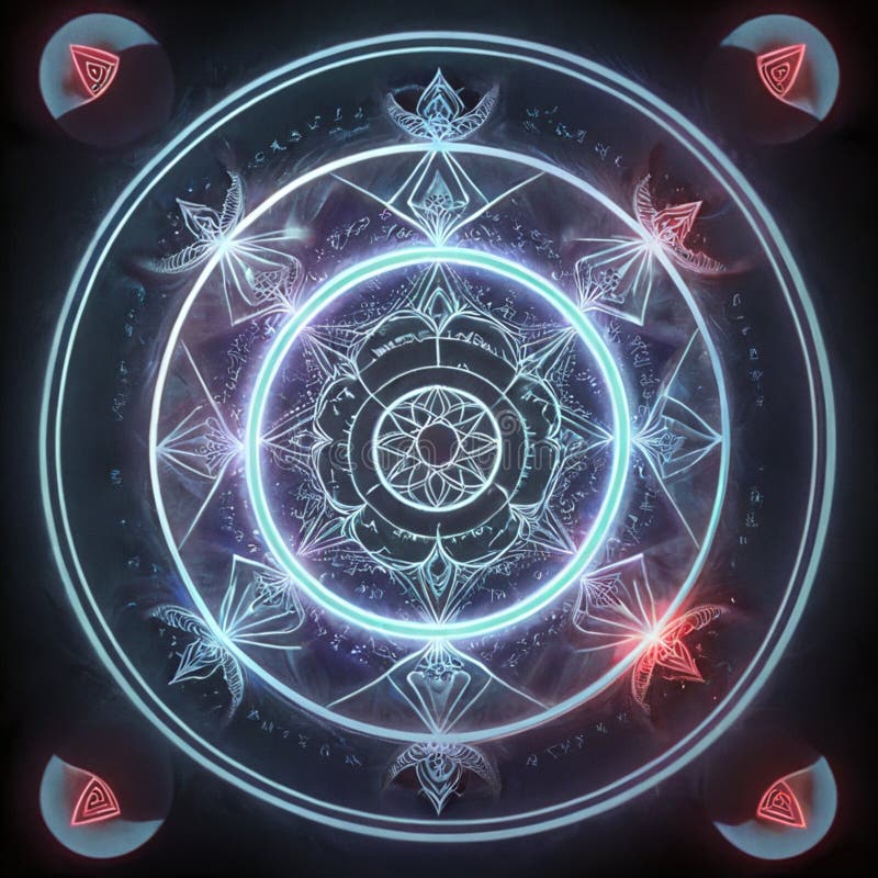 Circular flower of life symbol on pure black background royalty free illustration