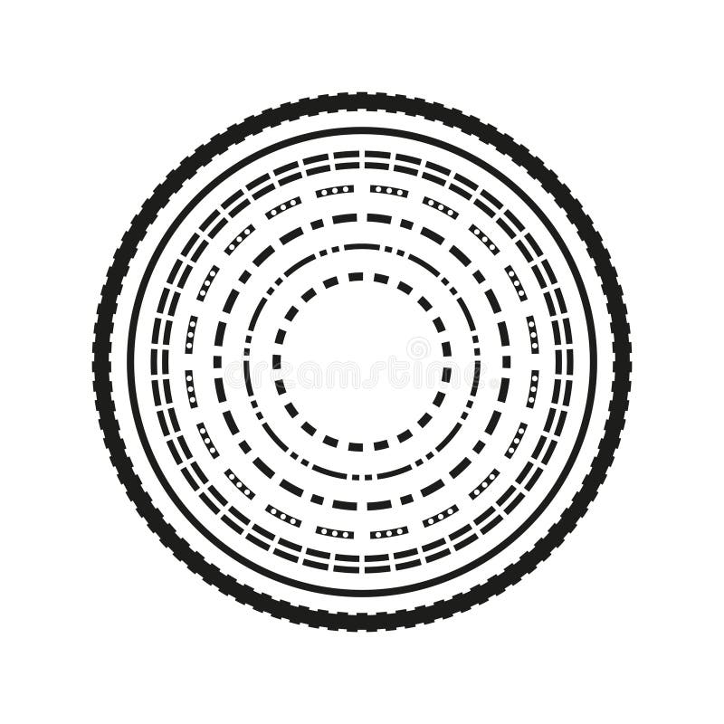 Circular geometric design. Abstract futuristic pattern. Black and white concentric rings. Vector shape. stock illustration