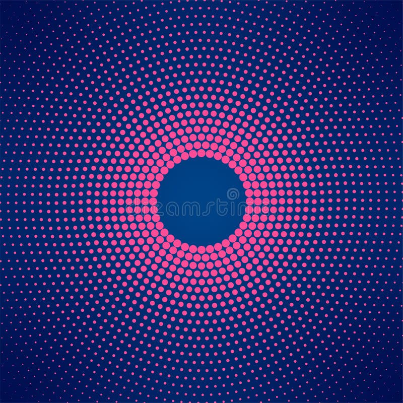 Abstract Circular Pink Halftone Dots Pattern in Dark Blue Background stock illustration