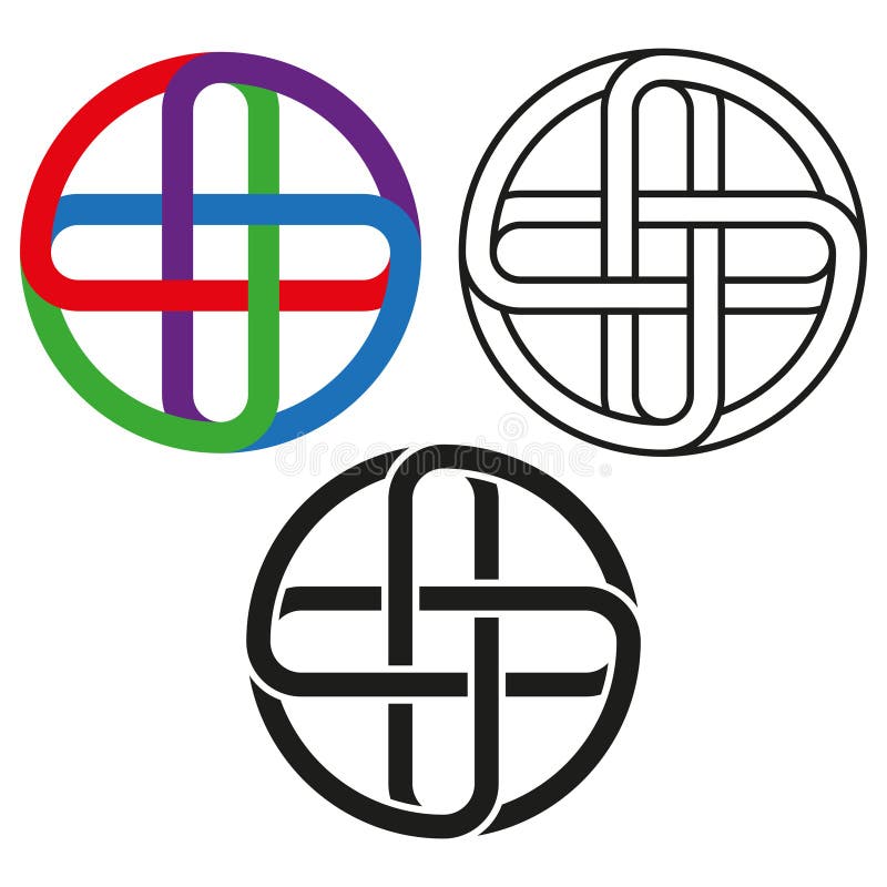 Circular knot symbol. Interwoven ribbon shape. Decorative ring vector. Abstract emblem design. royalty free illustration