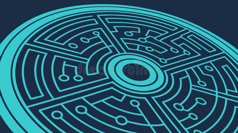 Circular Labyrinth Maze Abstract Tech Pattern, vector design Generative AI stock illustration