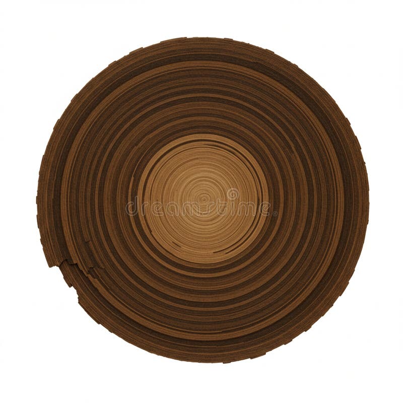 A circular, layered design resembling a tree ring pattern is shown. The image features stock illustration