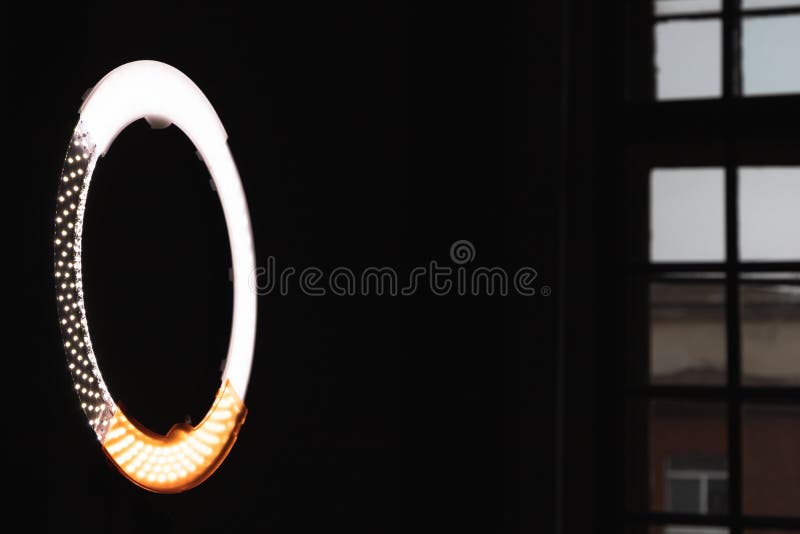Circular LED Light Glowing in Dark Studio Stock Photo Image of circle