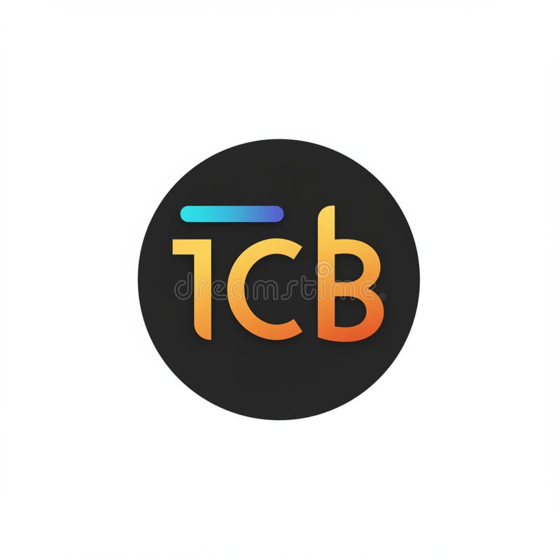 Circular logo design featuring the letters \'TCB\' in a modern, gradient color scheme royalty free illustration